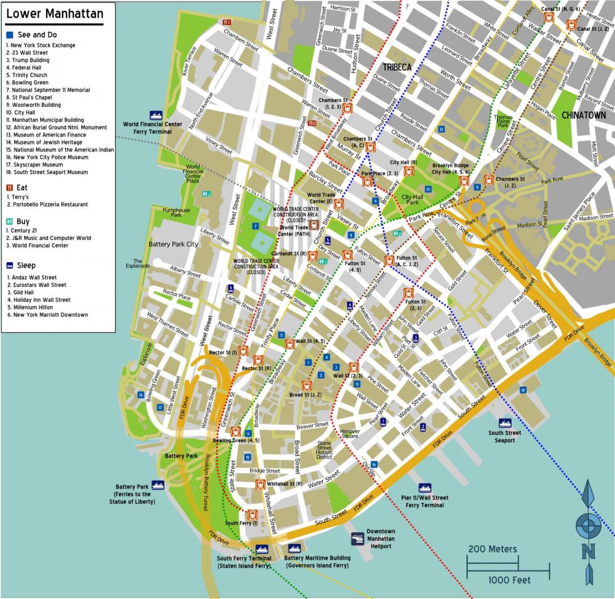 peta Manhattan dengan nama-nama jalan