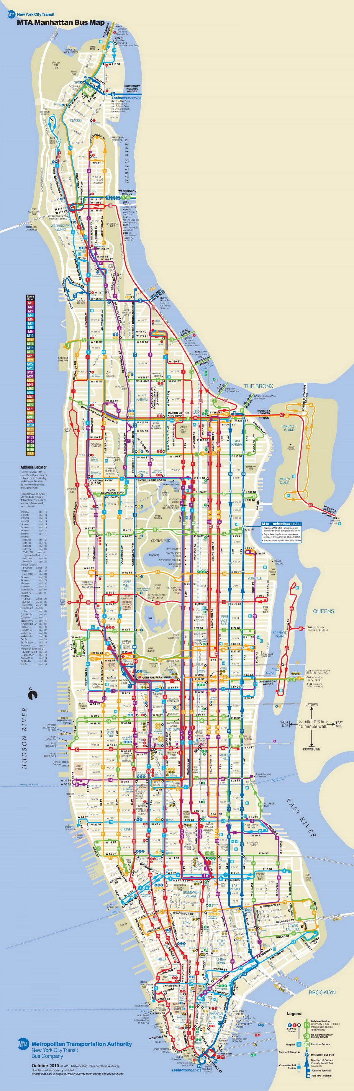 NYC bus peta Manhattan