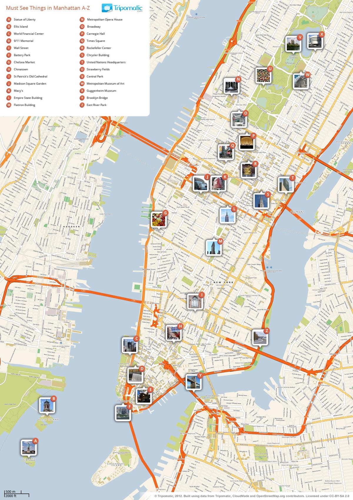 peta Manhattan menunjukkan tarikan pelancong