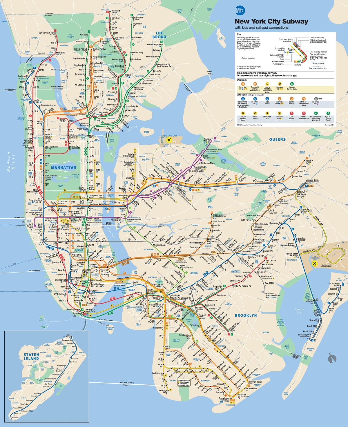 NYC peta kereta bawah tanah di Manhattan